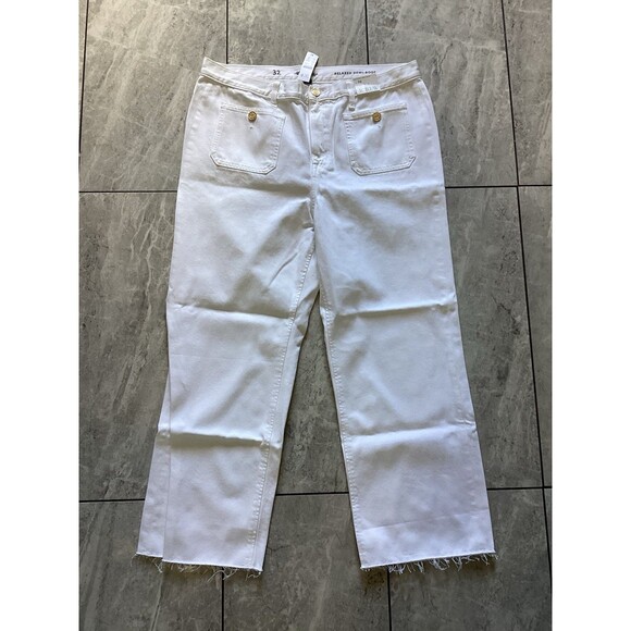 J. Crew Sailor Mid Rise Relaxed Demi Boot Jean White 32 - Picture 2 of 7